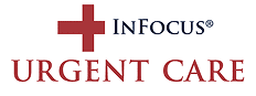 A red cross logo and an infocomm logo.